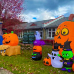 The lawn of Historic Banner Elk School is decorated with Halloween creatures for Banner Elk's Trunk or Treat.