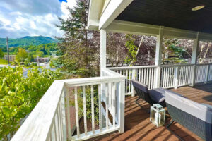 View of downtown Banner Elk from the covered deck of this NC mountain vacation rental
