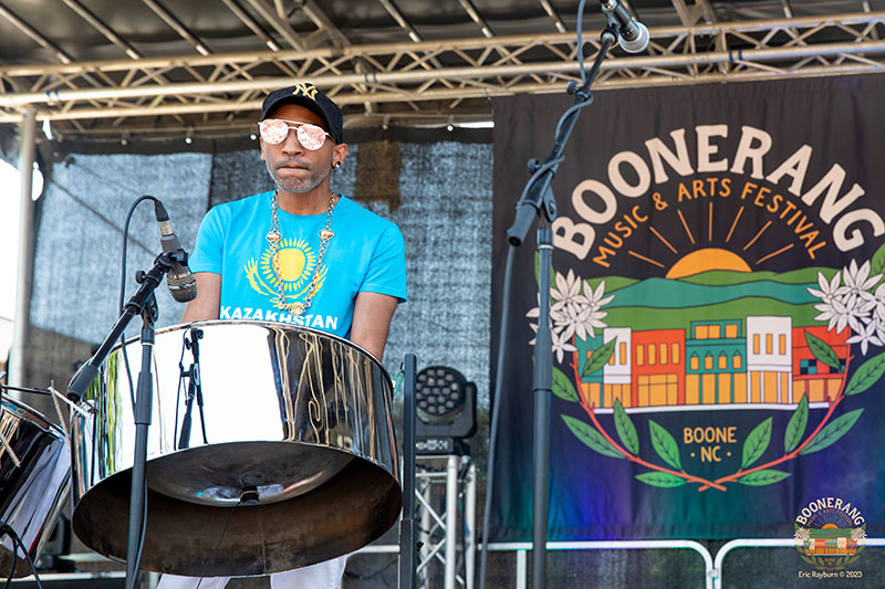 Musician on stage at the annual Boonerang Music & Arts Festival, Boone, NC