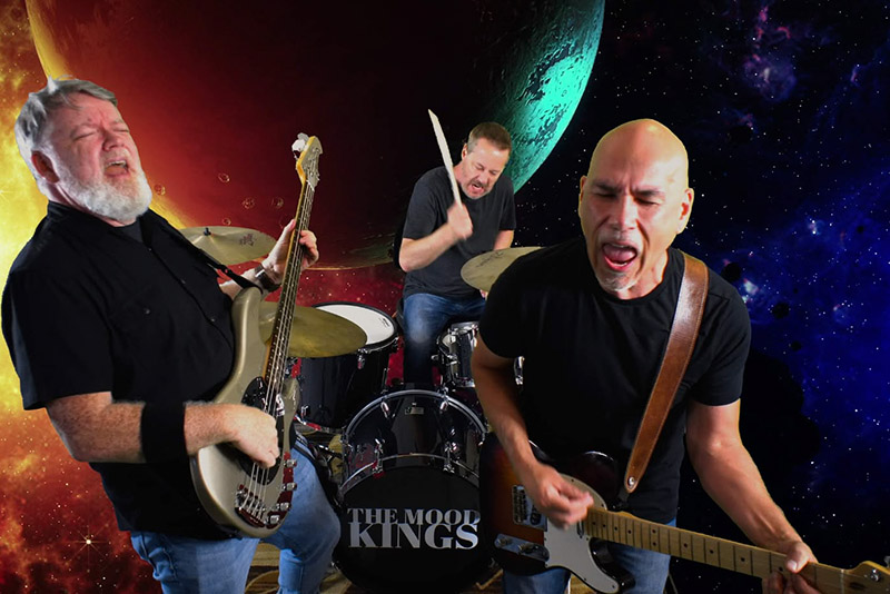 Performance photo of three-piece band The Mood Kings