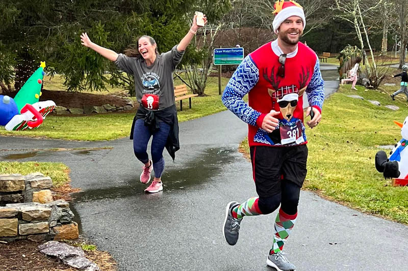Runners wear festive attire during the Reindeer Run 5K in Banner Elk