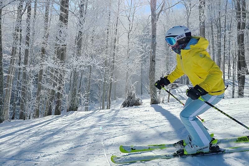 Ski racer in giant slalom competition at Sugar Mountain Resort, Banner Elk NC