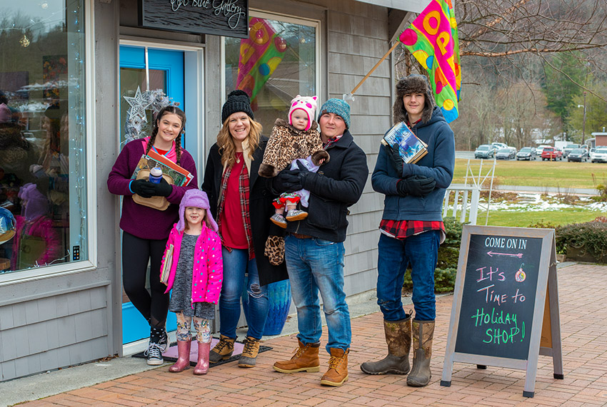A family enjoys holiday shopping in Banner Elk, North Carolina
