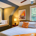 Queen bedroom with artsy decor in Banner Elk