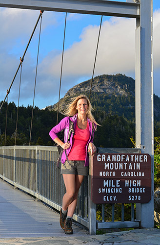 Grandfather Mountain hiker on bridge
