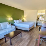 Beautiful interior of a guest room, with hardwood floors, at The Lodge at Banner Elk