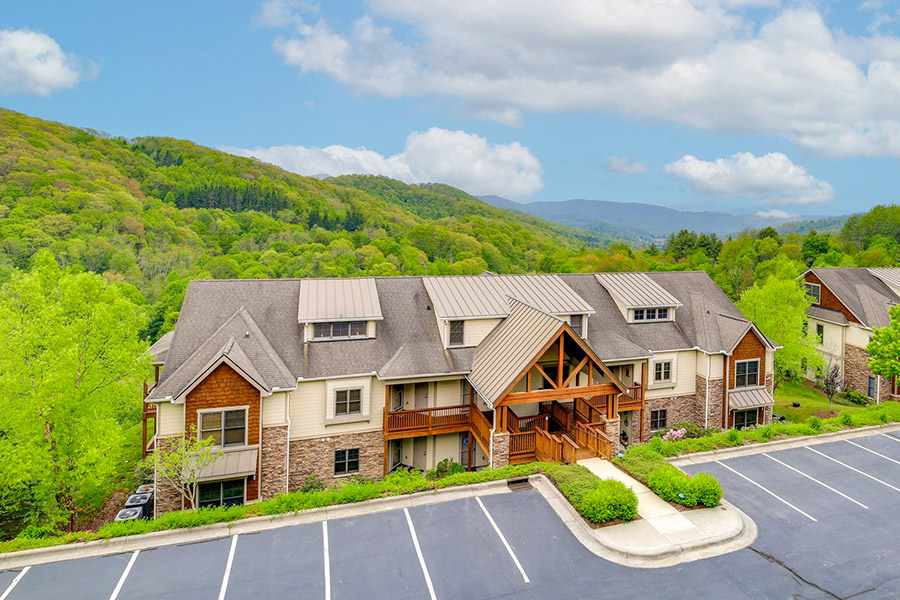 Aerial view of NC mountain vacation condo with view