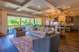 Guests at this vacation rental enjoy mountain views from the living area