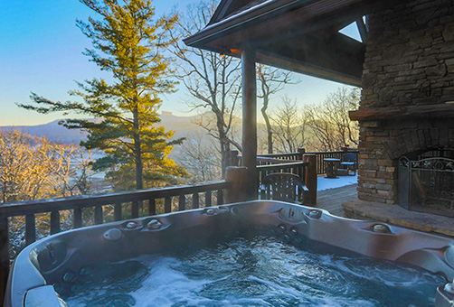 Hot tub deck overlooking the mountains in Banner Elk, North Carolina