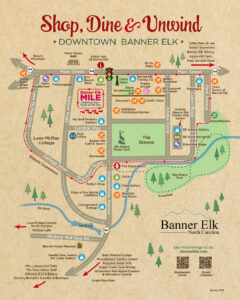 Map showing restaurants shops and things to do in Banner Elk, North Carolina