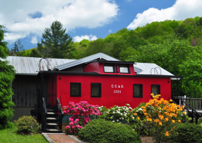 Famous red caboose on the main road in Banner Elk North Carolina