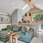 Modern living area and kitchen of Penthouse vacation rental Banner Elk