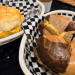 Fresh egg & cheese biscuit and breakfast croissant sandwich