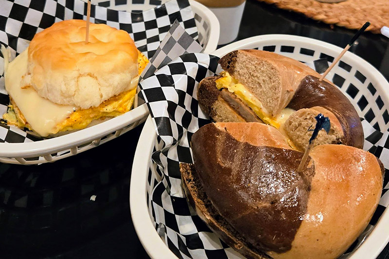 Fresh egg & cheese biscuit and breakfast croissant sandwich