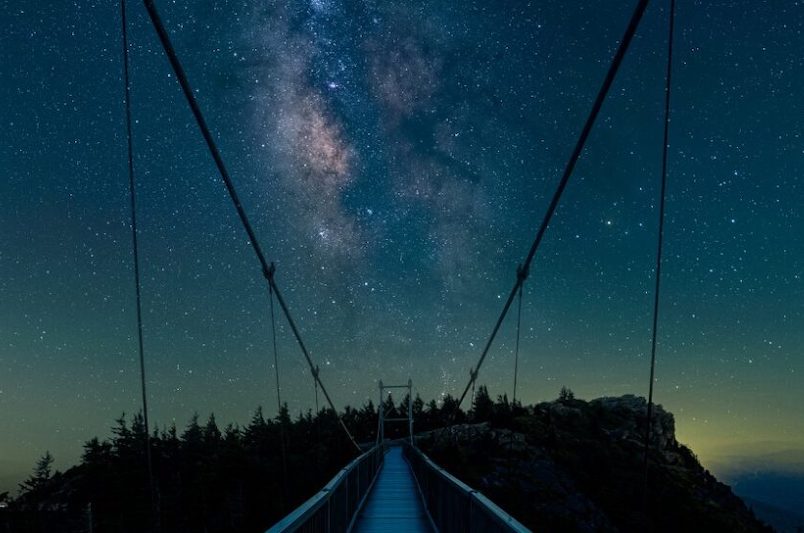 Starry skies over Grandfather Mountain Mile High Swinging Bridge